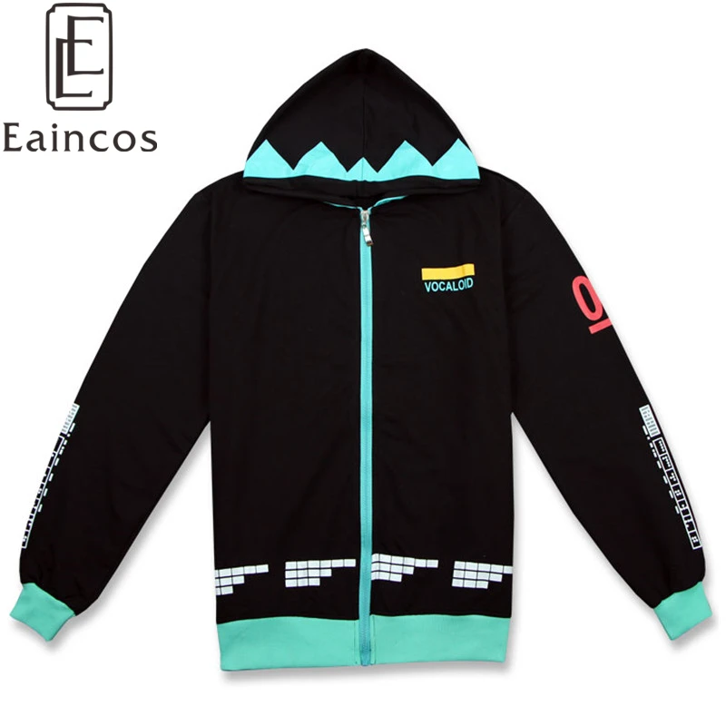 

Anime Vocaloid Hatsune Miku Cosplay Costume Jacket Fashion Casual Black Hooded Coat