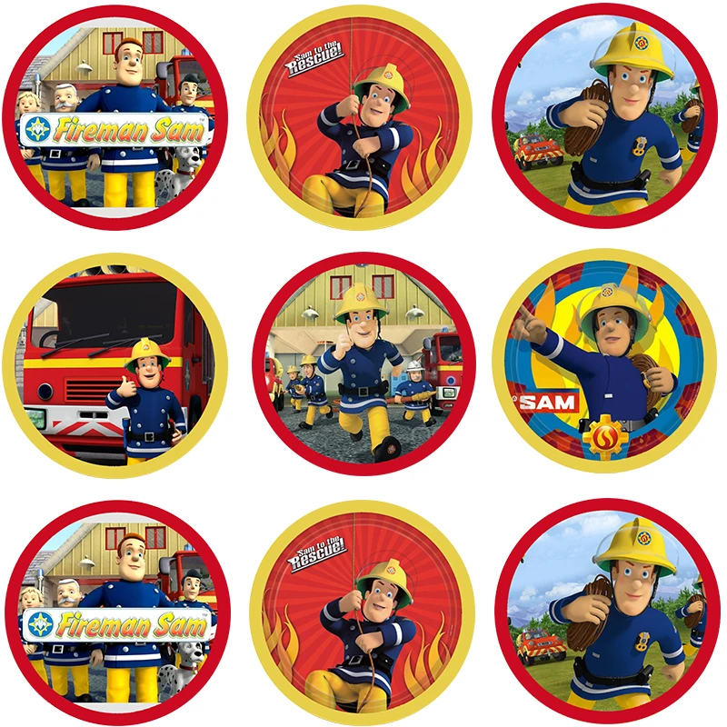 Fireman Sam Party Circles Sticker Candy Tag Birthday Party Decorations Kids Sticker for Birthday Goodie Bag Toppers