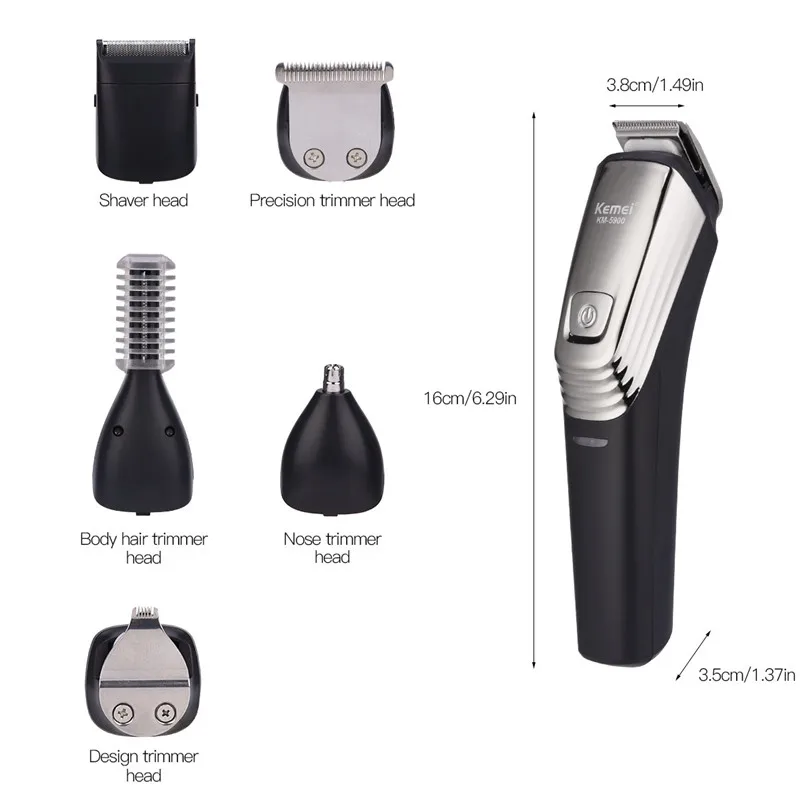 New Washable Kemei 6in1 Hair Clipper Cordless electric trimmer machine cut hair rechargeable trimer nose hair trimmer shaver 3