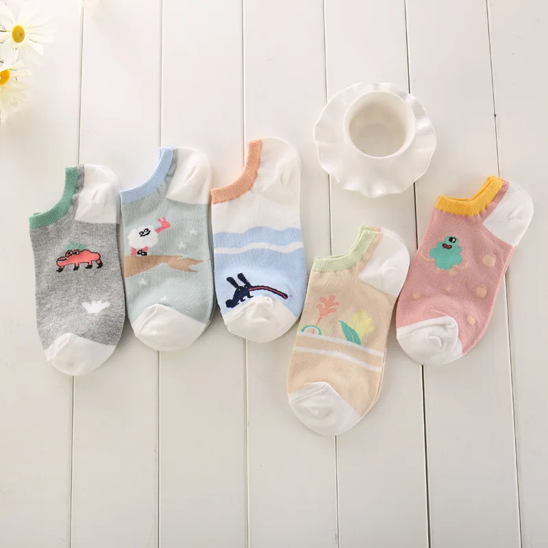 

Jacquard cute ladies boating socks cartoon ladies all cotton boating socks