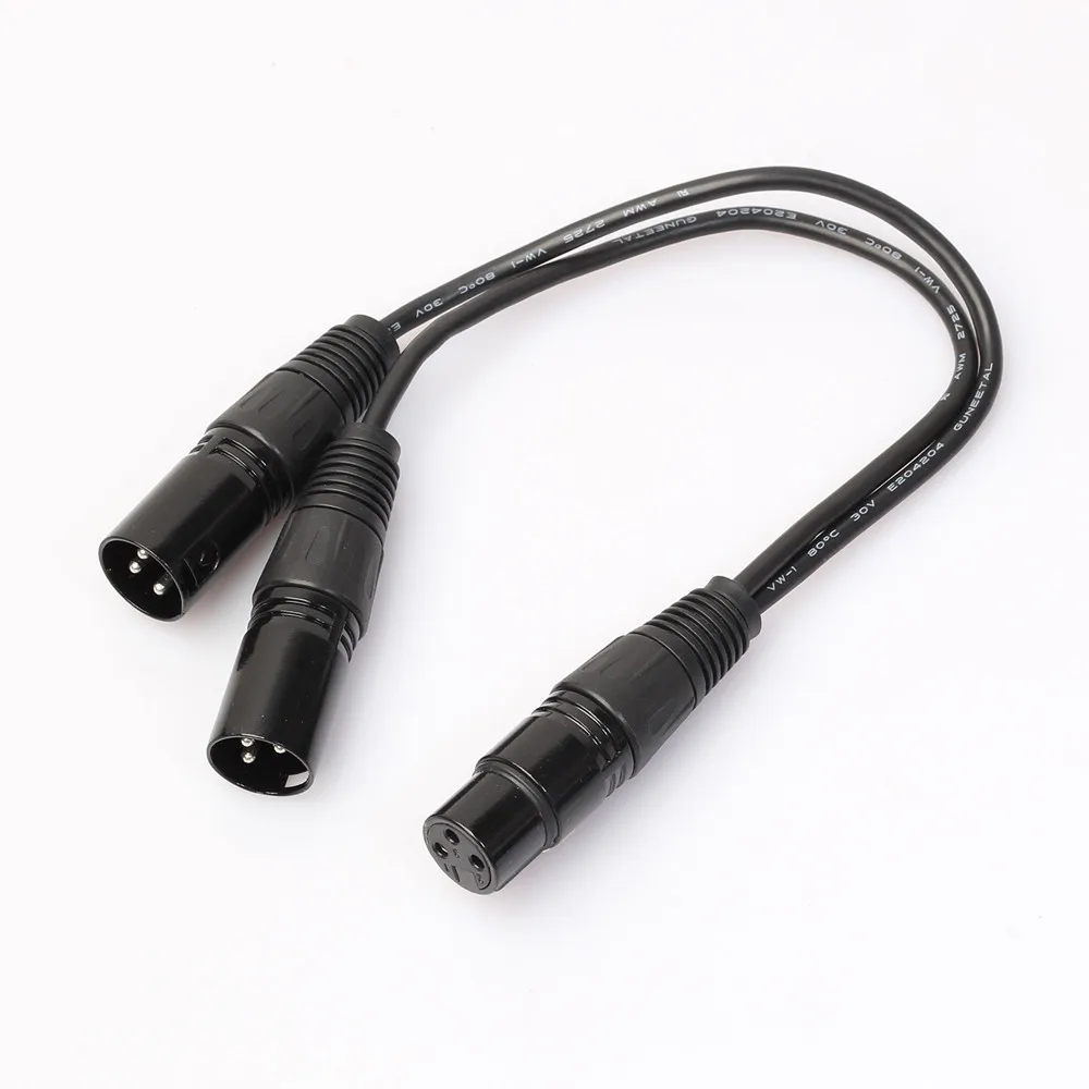 Y SPLITTER Cable Adaptor 3Pin XLR FEMALE Jack To Dual 2 MALE Plug Y SPLITTER Cable Adaptor 1 FT