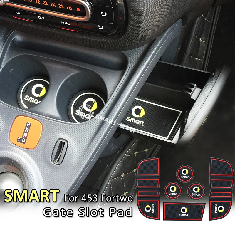 

6pcs Red Black Silica Gel Gate Slot Pad For Smart 453 fortwo Car Styling Interior Door Pad/Cup Non-slip mats