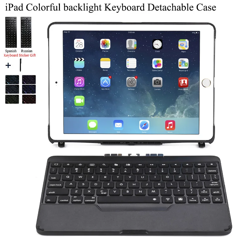 Чехол со съемной беспроводной Bluetooth-клавиатурой для iPad 2018 2017 с Цветной подсветкой
