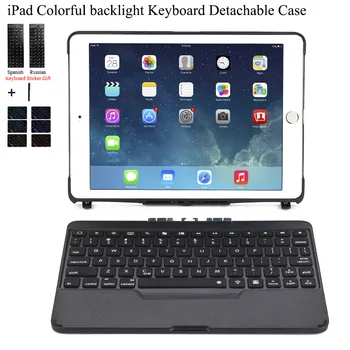 

For iPad 2018 2017 Colorful Backlight Detachable Wireless Bluetooth Keyboard Case Cover For iPad Air 2 1 Aluminum Alloy Fundas