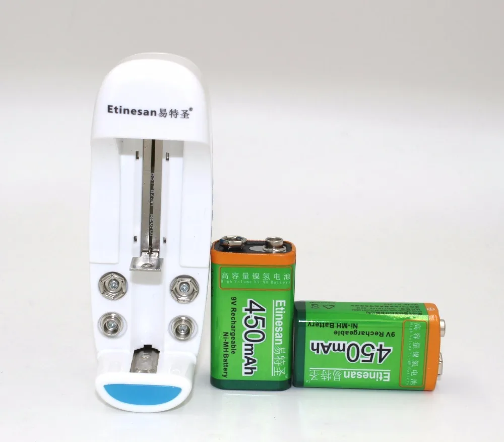

2pcs 9v 450mAh Ni-MH Rechargeable 9 Volt NiMH Battery + Universal 9v aa aaa 18650 cr123a battery charger
