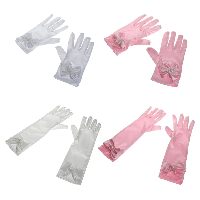 Детские Локоть для девочек, нарядные танцевальные перчатки для дня рождения, свадебные перчатки, FR024