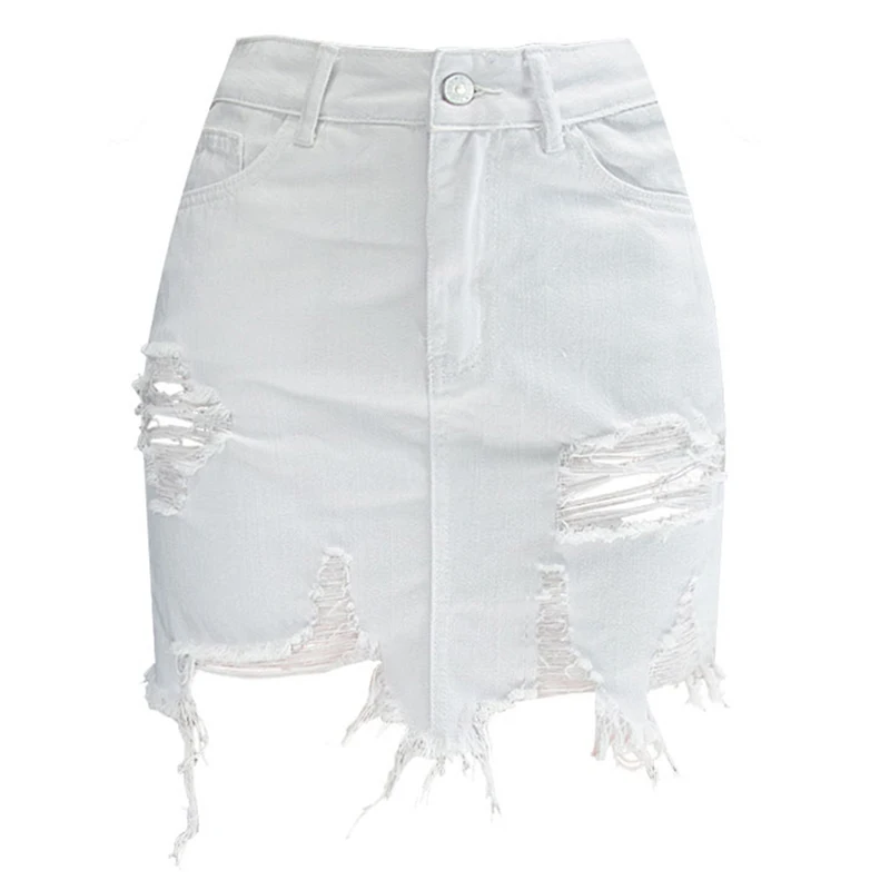 Новинка года лето для женщин сексуальная уличная Высокая талия короткая джинсовая юбка женский белый выдалбливают кисточкой bodycon пастушка