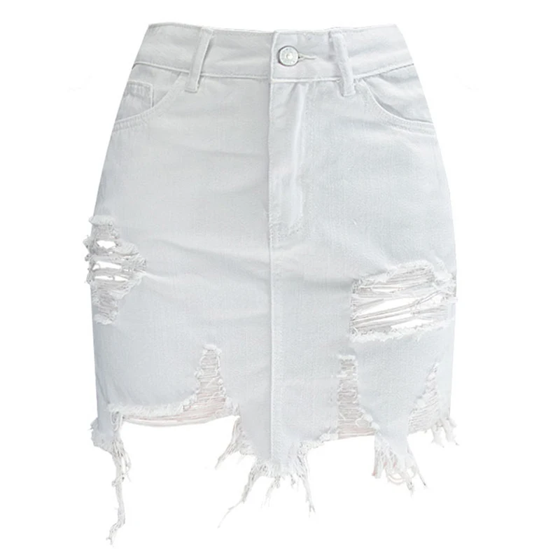 Kopen 2018 nieuwe zomer vrouwen sexy streetwear hoge taille korte denim rok vrouwelijke witte hollow out tassel bodycon cowgirl mini rokken