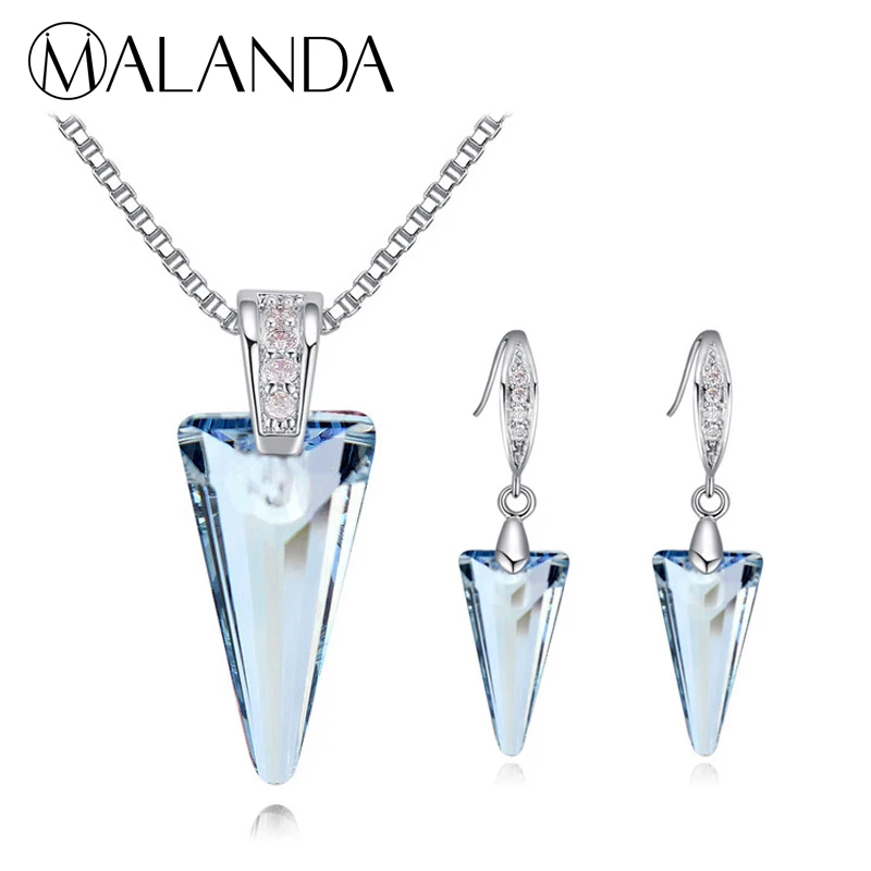 

MALANDA Brand Fashion Crystal From Swarovski Triangle Spike Pendant Necklaces Piercing Earrings For Women Wedding Jewelry Sets