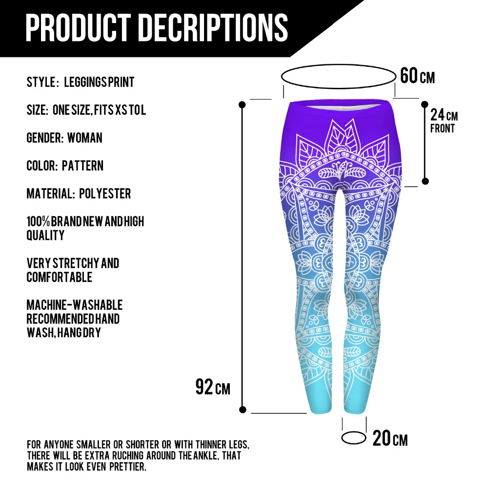 Zohra High Quality Women Legins Mandala Ombre Blue Printing Legging Fashion Casual High Waist Woman Leggings 2