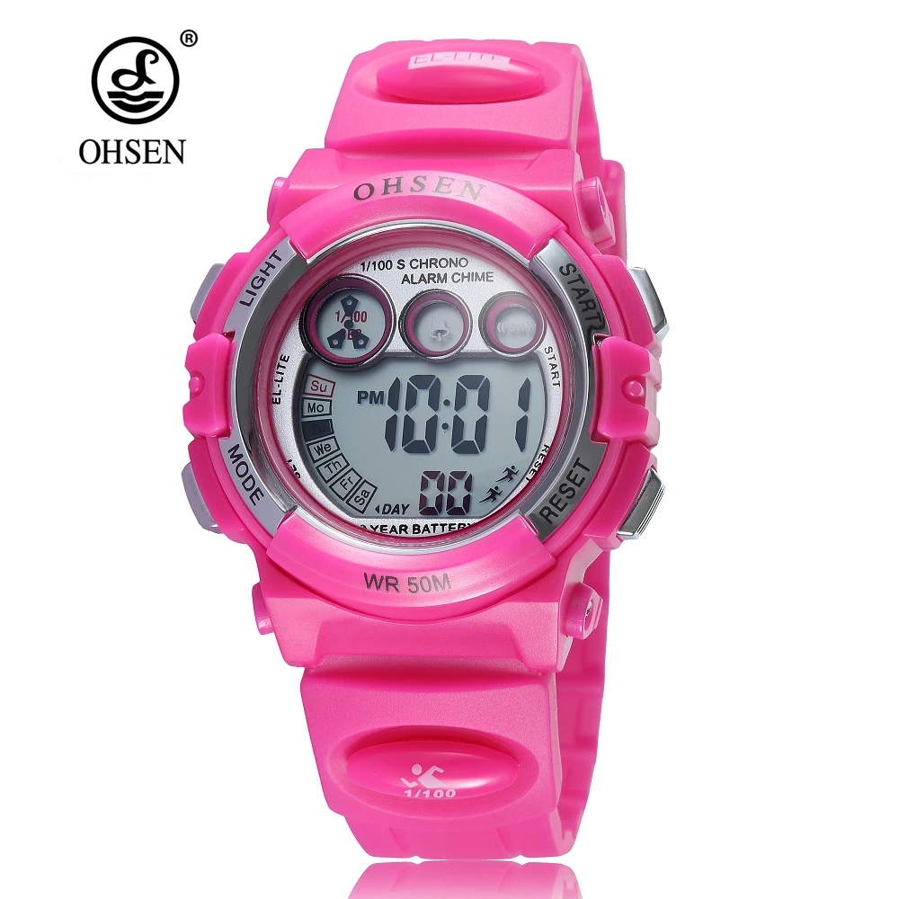 Топ Модный бренд OHSEN Спортивные часы Дети Мальчики Девочки светодио дный Дата День резинкой часы Водонепроницаемый военные наручные часы