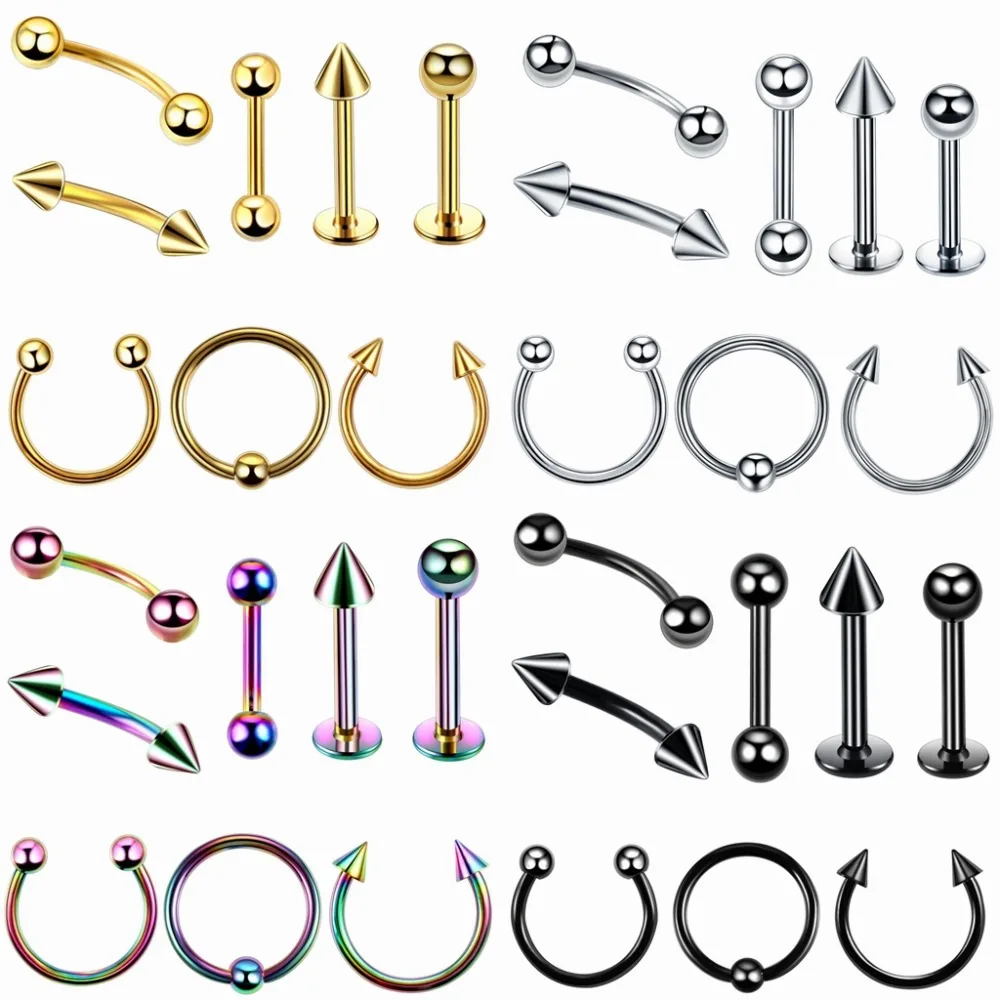 

8 pcs/set Stainless Steel Segment Ring 16G Mixed Style Nose Lip Eyebrow Tongue Ear Piercings Ring Captive Bead Ring Body Jewelry
