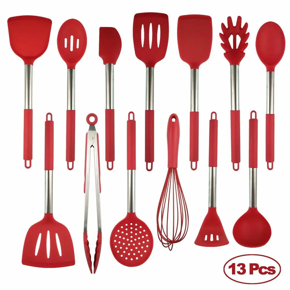

Kitchen Set 13-Pcs Best Cooking tools set Utensils in Kitchen Utensil Set Spatula Stainless Steel Handle Kitchenware Red/Black