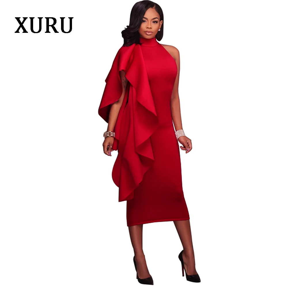 XURU синий черный красный женское платье для вечеринки элегантное платье-карандаш без рукавов женское s до середины икры повседневное облегающее платье
