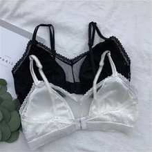 Новые удобные кружевные женские бюстгальтеры с двойными тонкими бретелями, сексуальное нижнее белье для молодых девушек, бюстгалет, нижнее белье, майки, цвета: белый, черный