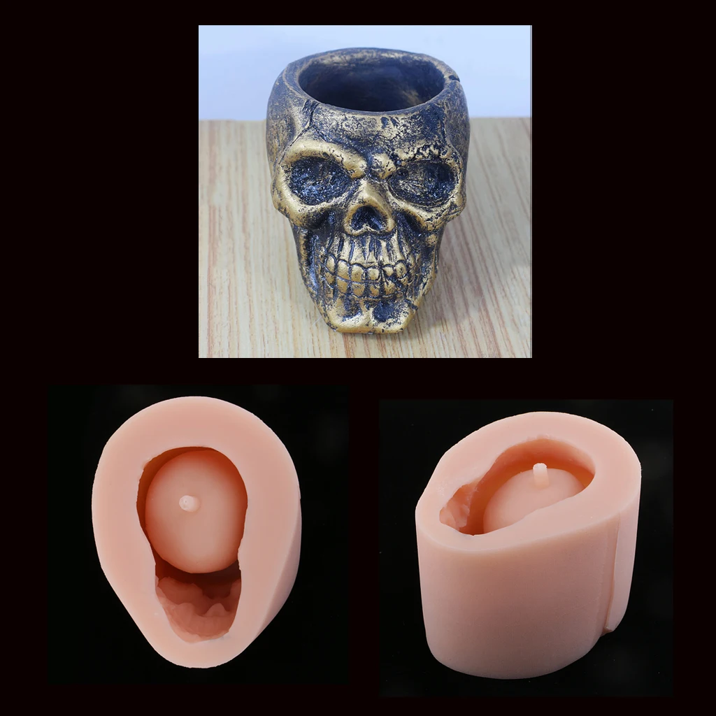 Silicone Halloween Skull Shaped Concrete Plaster Gypsum Flower Pot Mold Plant Holder DIY Soap Candle Making Mould