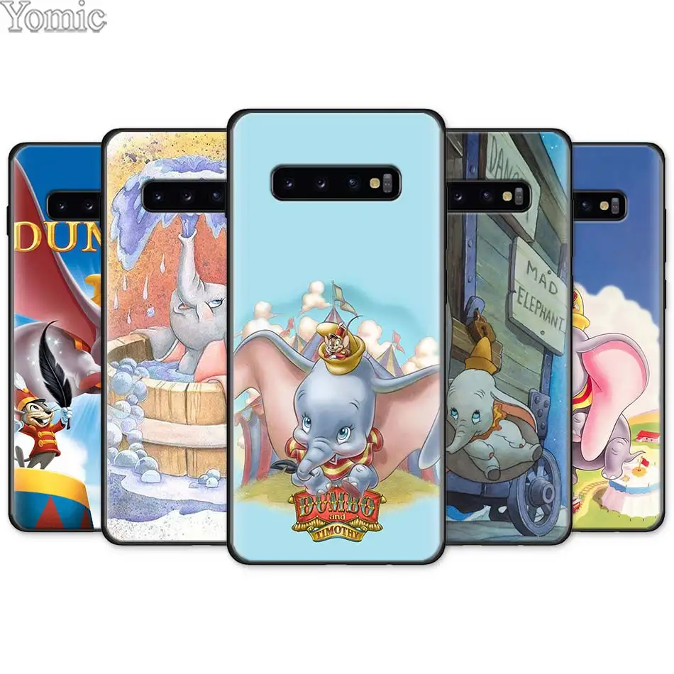 

Cute Cartoon Dumbo elephant Black Silicone Case for Samsung Galaxy S10e S10 S8 S9 Plus S7 Note 8 9 A40 A50 A70 Soft Case Cover