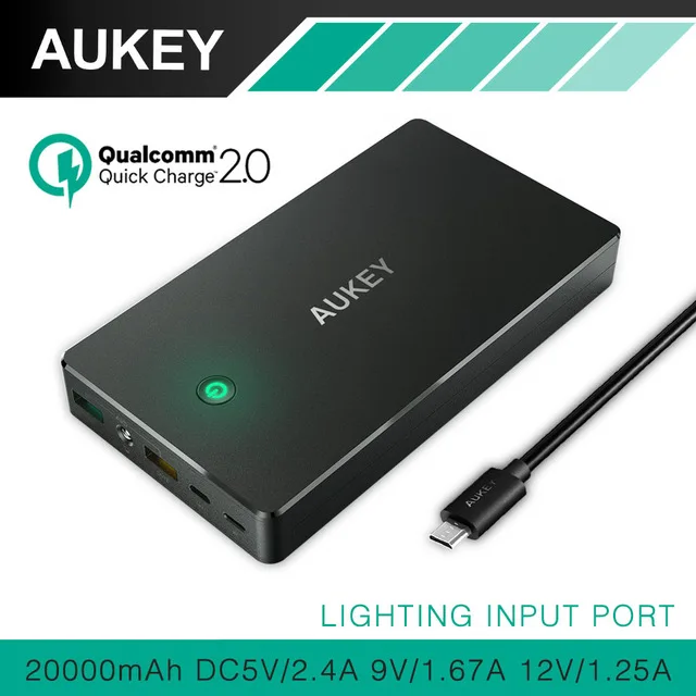 

Aukey Quick Charge 2.0 20000mAh Portable External Battery Charger power bank for Galaxy S6 S6 Edge Note 4 with Lightning Input