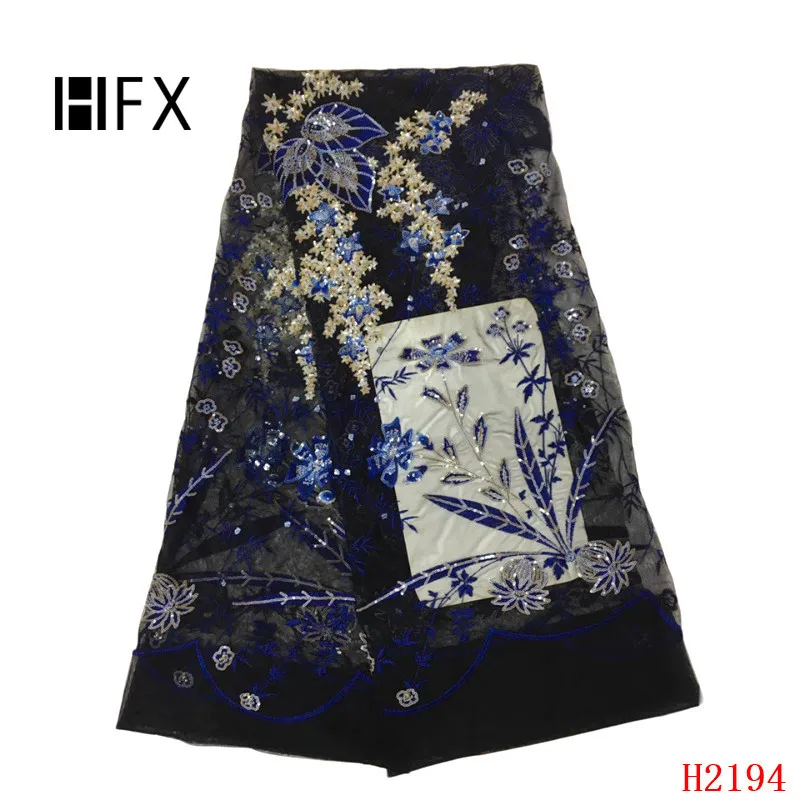 

HFX French Handmade Beaded Lace, 2019 Luxury Lace Fabrics,Sequins Lace Fabric Nigerian Navy Blue F2194