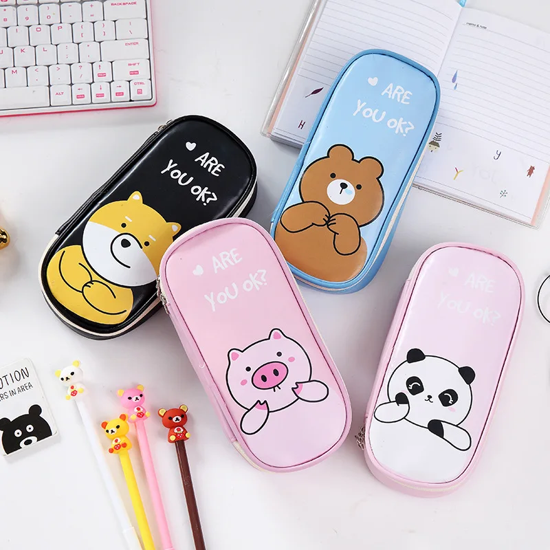 

Cartoon Animal Pencil Case Cute PU Big Capacity Pencil Box Pencilbag Girls Boy's Kids Pen Bag School Office Supplies Stationery