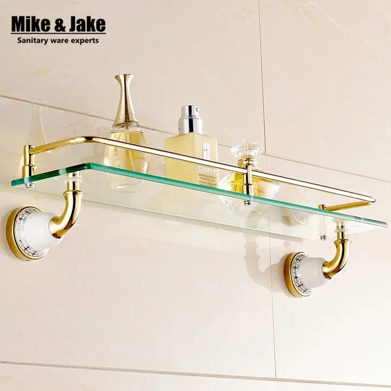 accessori per il bagno in ottone massiccio dorato ripiano in vetro vetro temperato singola mensola