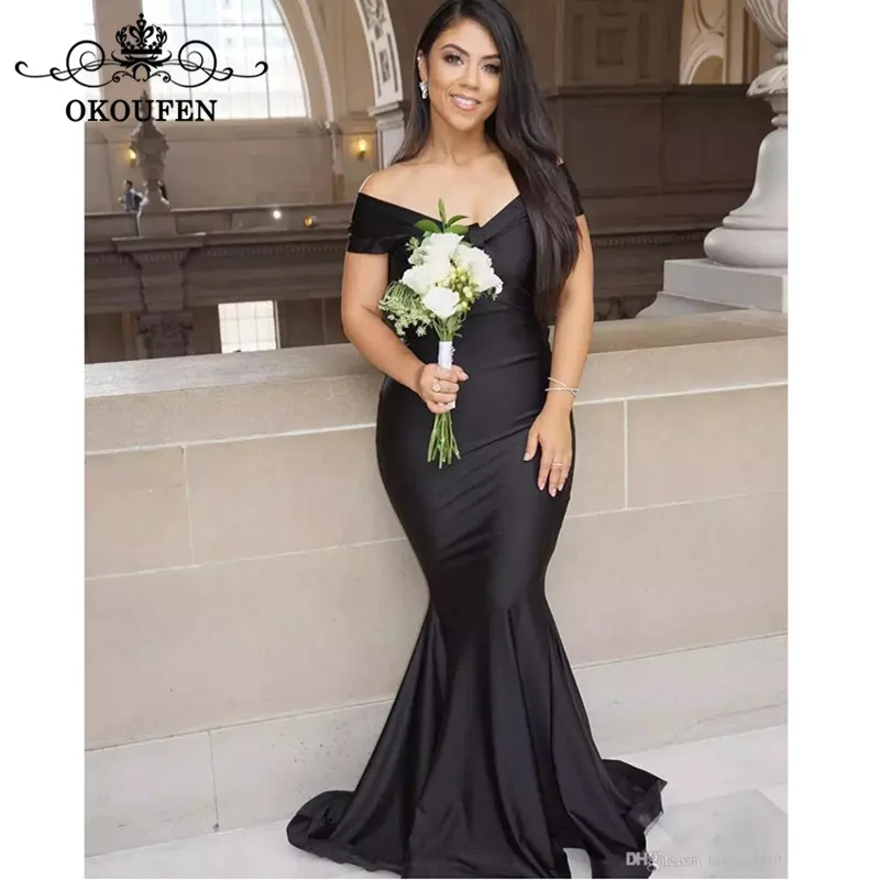 Wholesale Price Mermaid Black Bridesmaid Dresses For Women Lace Up Back Off Shoulder Long Prom Dress Party Gown