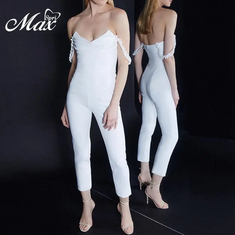 

Max Spri 2019 New Sexy V Neckline Backless Off Shoulder Jumpsuit Summer Outfit Runway With Skinny Pants
