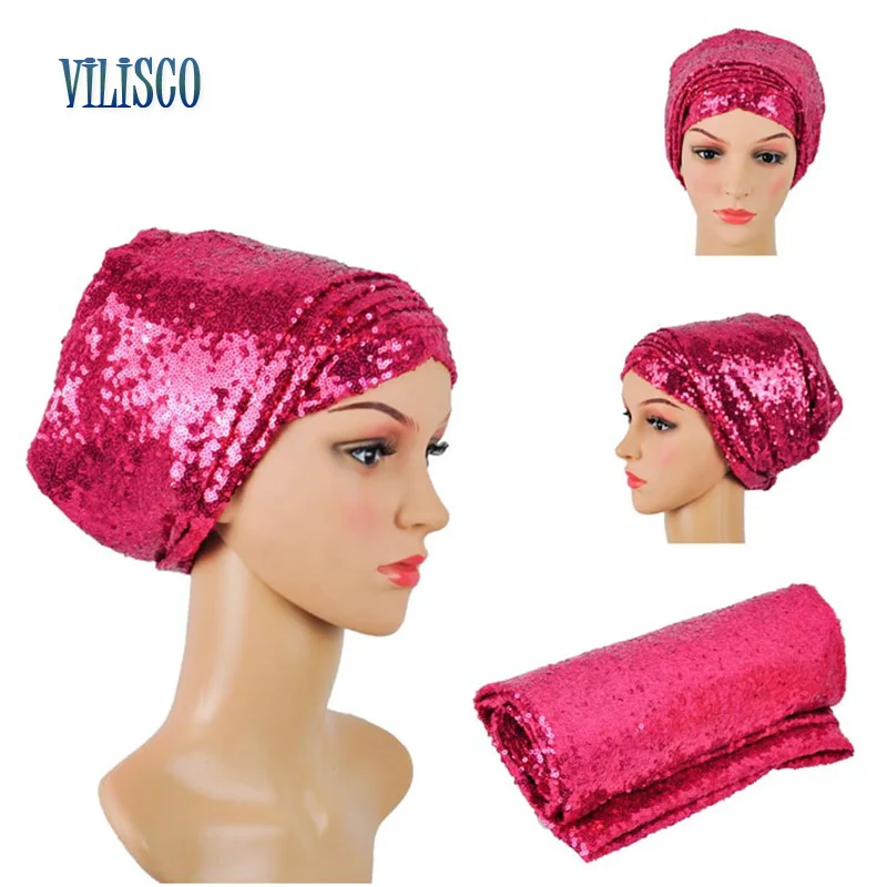 Разноцветные головные уборы с блестками тюрбан в африканском стиле африканские повязки Sego головной платок геле для женщин вечерние Зимние головные уборы XH05