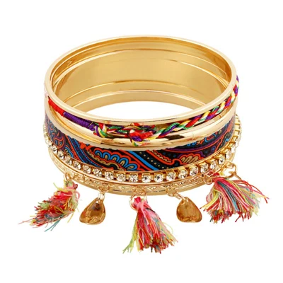 Женский богемский очаровательный браслет и браслеты, красочные богемные манжеты на руку, большой золотой этнический Набор браслетов с кисточками - Окраска металла: style4