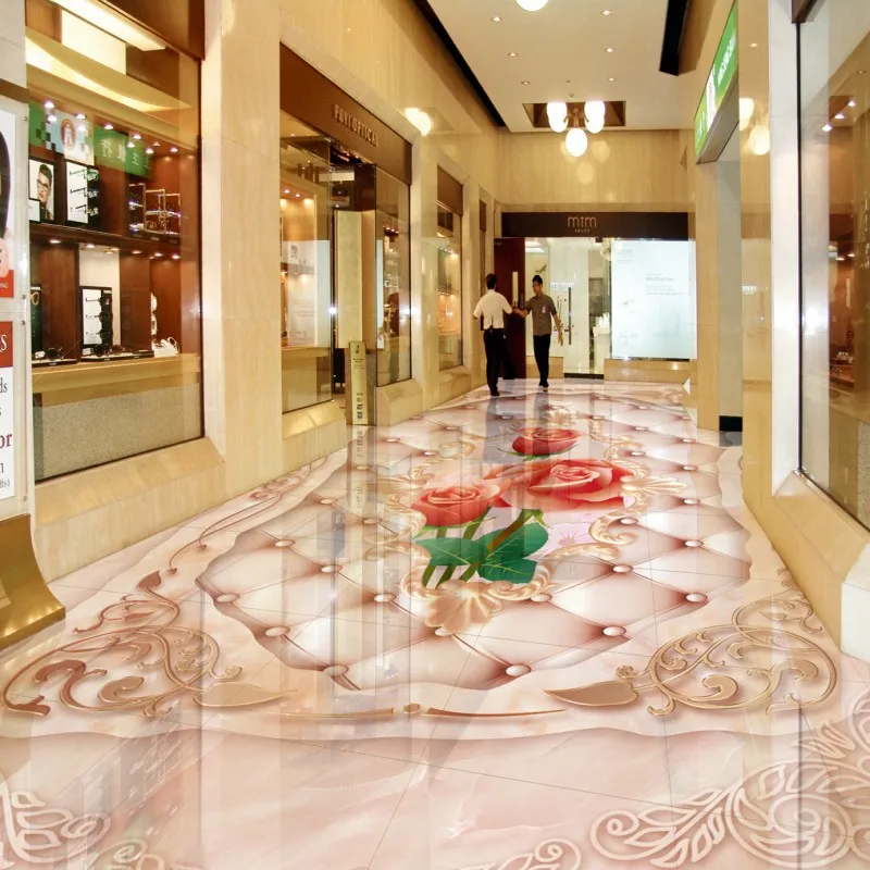 

Free shipping photo floor European rose soft flooring 3D ground painting custom living room bathroom wallpaper flooring