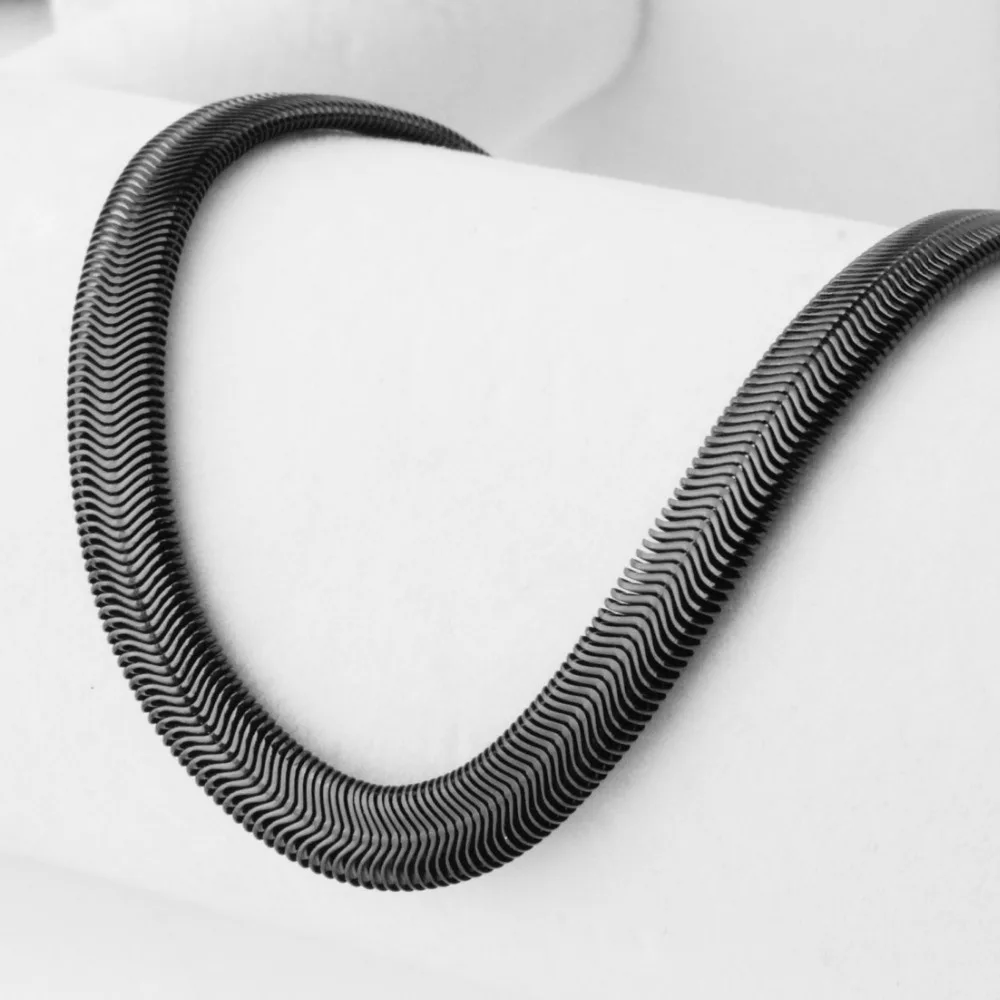 Classic Vintage Black Color Jewelry 6mm Wide Stainless Steel Flat