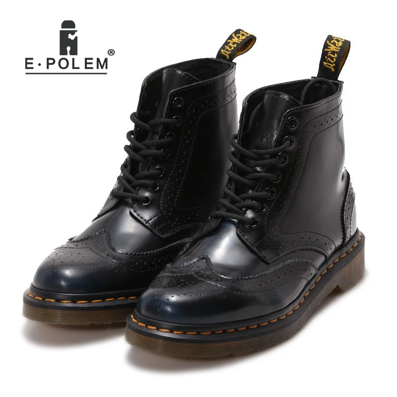 Goedkoop E. POLEM Vegen Donkerblauw Unisex Laarzen Zwart Martin Boot Meisjes Bloemen Brogue Laarzen Dames Vrouwen Vierkante E Hoofd Booties Enkel schoenen