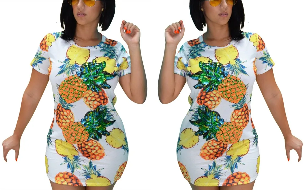 VAZN новые летние поступления известный бренд сексуальные и пляжные Для женщин мини-платье с принтом «ананас» короткий рукав мини платье H823
