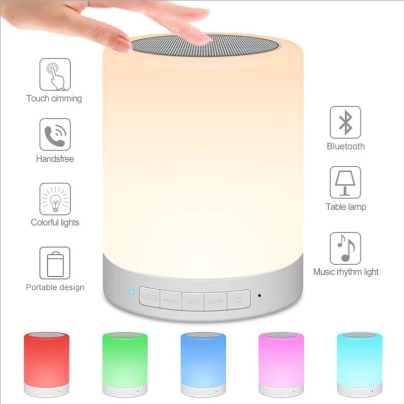 

Night Light with Bluetooth Speaker, Portable Wireless Bluetooth Speaker Touch Control Color LED Bedside Table Lamp