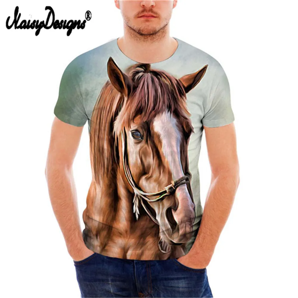 

Noisydesigns Cool 3D Crazy Horse Printed Men's Short Sleeve T Shirt Men Clothes Fitness Top Tees Male O-neck Novelty T-shirt