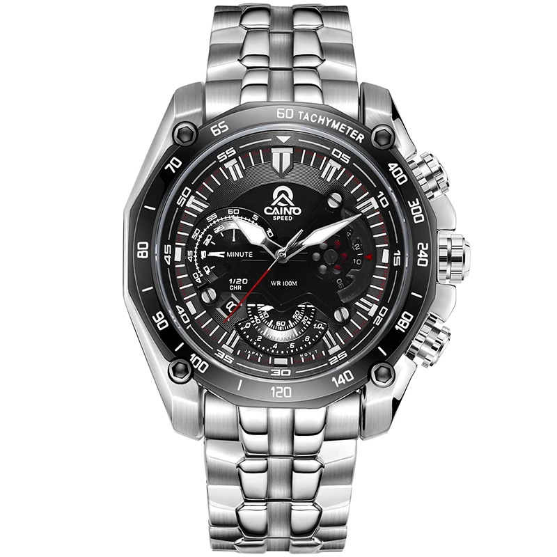 

CAINO Mens Watches Top Brand Luxury Chronograph Business Fashion Quartz Watch Men Full Steel Waterproof Sport Watch Relogio Masc