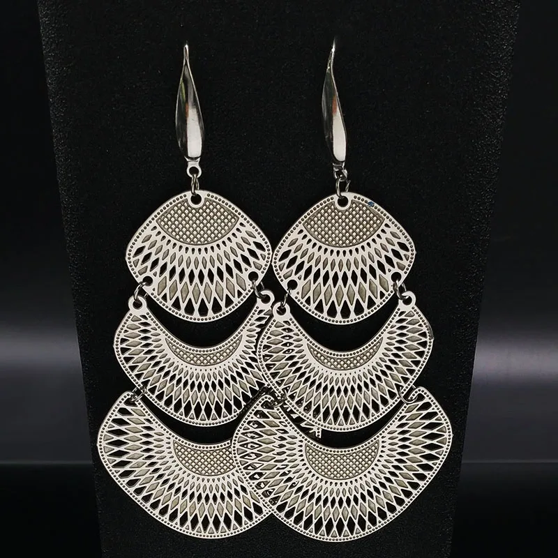 Модные серебряные массивные серьги из нержавеющей стали для женщин, большие длинные Этнические серьги, ювелирные изделия aretes de mujer E612623