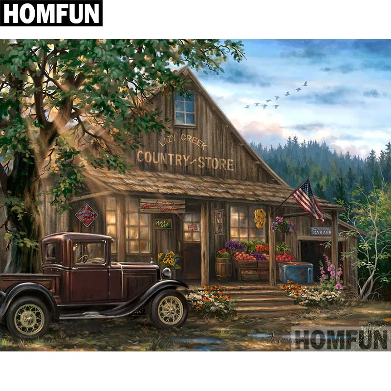 Алмазная 5D Вышивка HOMFUN A06382 картина домик лес с полными квадратными/круглыми