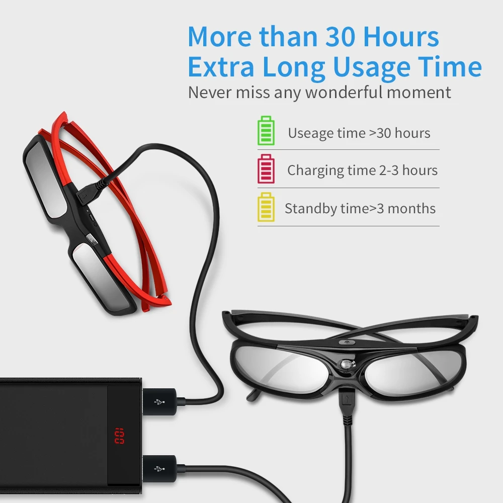 BOBLOV 4pcs/set 3D 96Hz/144Hz Shutter 3D Glasses For Projector DLP Rechargeable Home Theater Suit For BenQ Dell Acer Optama Sony