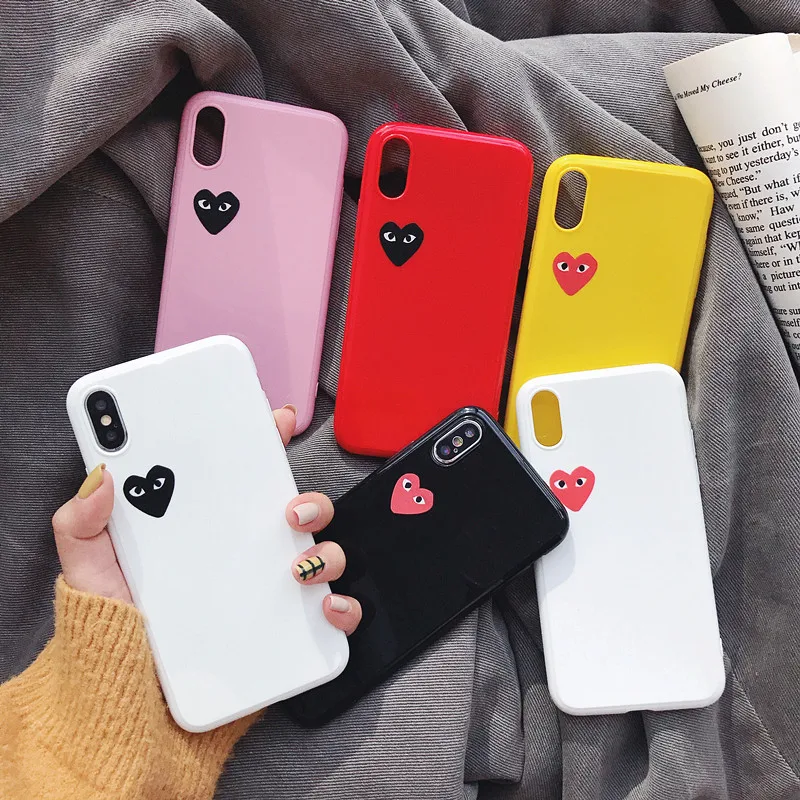 

Cute Love Heart Shape Cover Case For iPhone Xs Max Xr X 8 7 6 6s Plus CDG Play Glossy Soft TPU Couple Coque