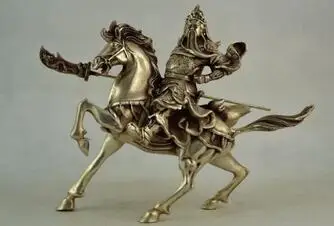 

HANDWORK UNIQUE SILVER COPPER ELEPHANT Chinese Collect Old Miao silver Handwork Carving Guan Yu Horse riding Statue