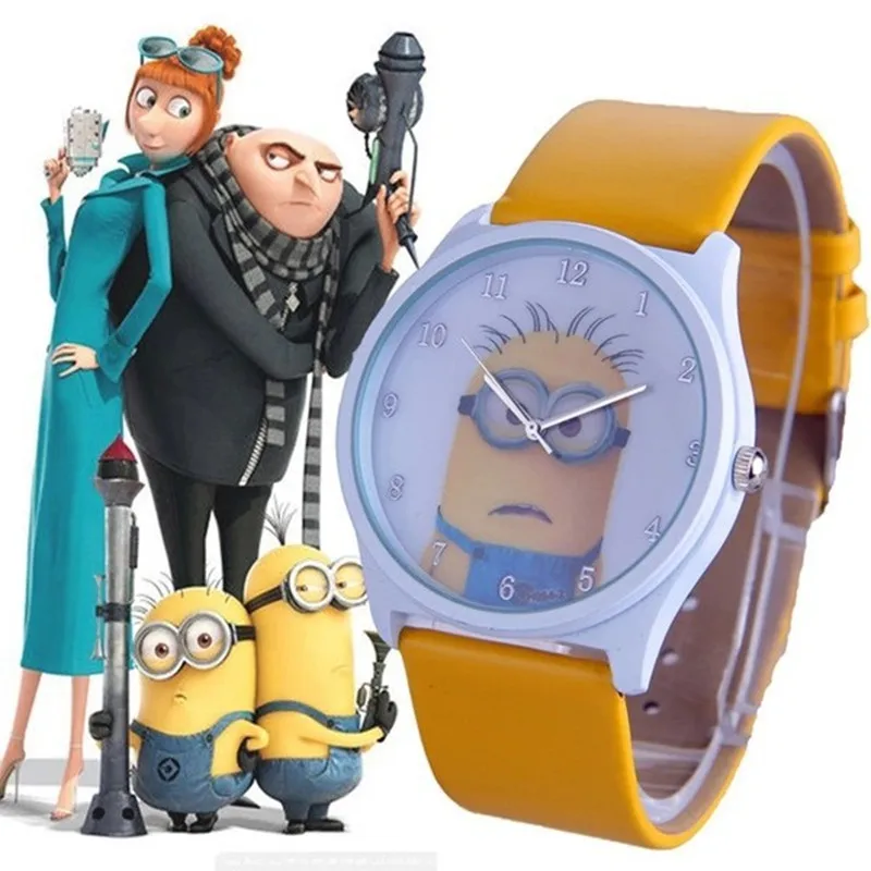 

montres New Fashion Cute Cartoon Children Watch Casual Despicable Me Minions Quartz Leather Strap Watches Women Sport Wristwatch
