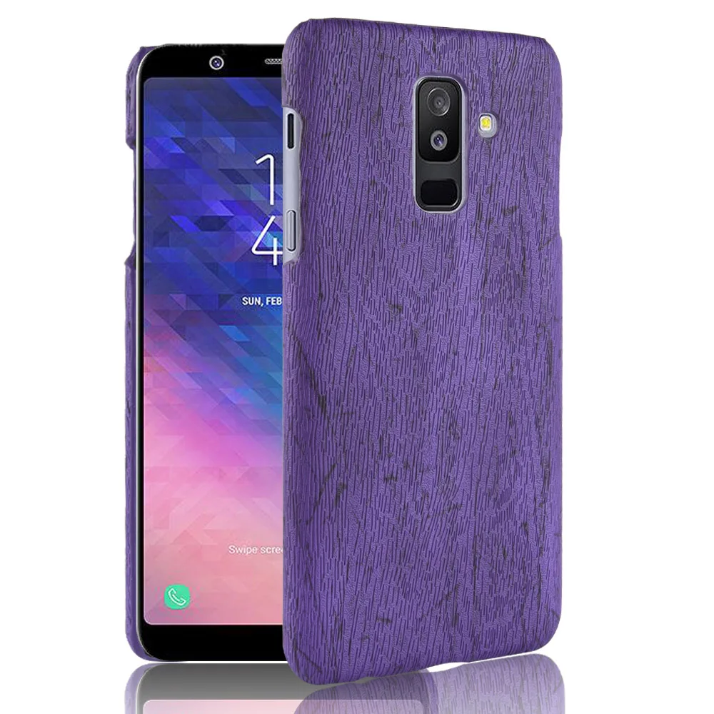 For Samsung Galaxy A6 Plus Case Hard PC+PU Leather Retro wood grain Phone Case For Samsung Galaxy A6 Plus Cover Luxury Wood Case