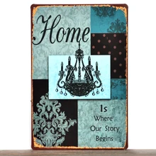 Топ моды XD51" наша история начинается" Олово Признаки жести Винтаж Металл Картина для бара украшения обои 20x30 см