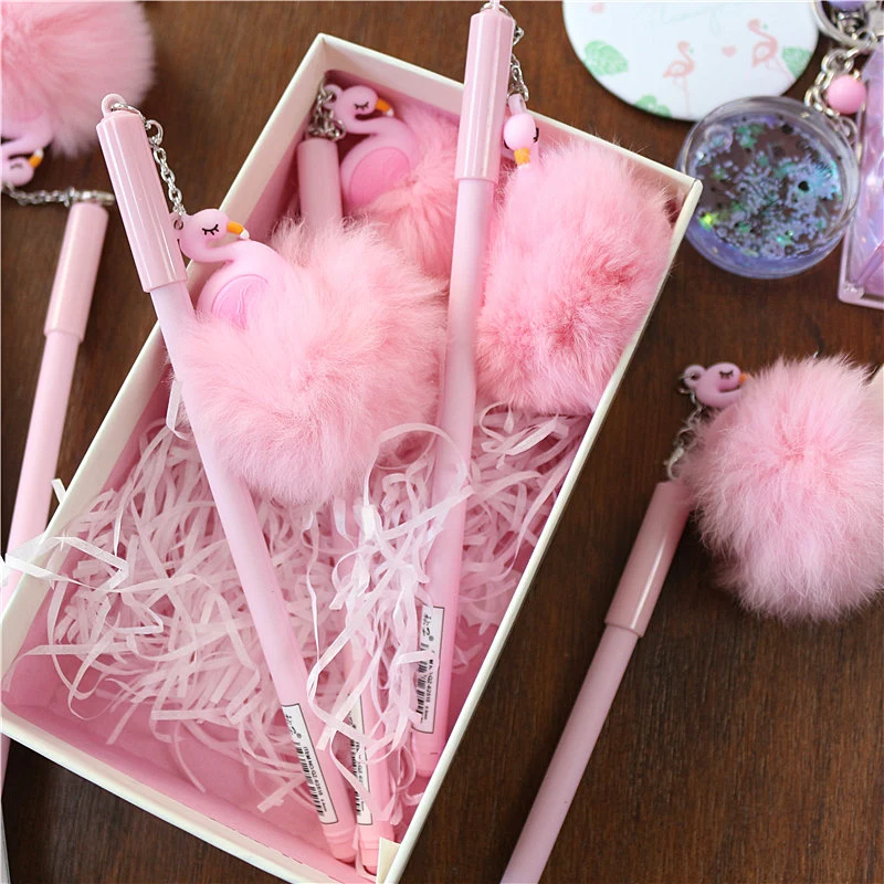 

Plush Animal Flamingos Gel Pens Set Kawaii Cartoon School Supplies Office Stationary Photo Album Pens Stationery Gel Ink Pen