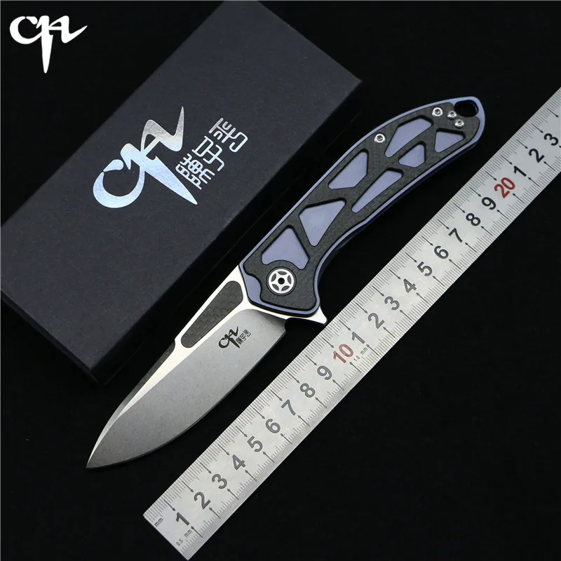 

Customized version CH3509 Flipper folding knife D2 Blade Titanium CF handle outdoor camping hunting pocket fruit Knive EDC tools