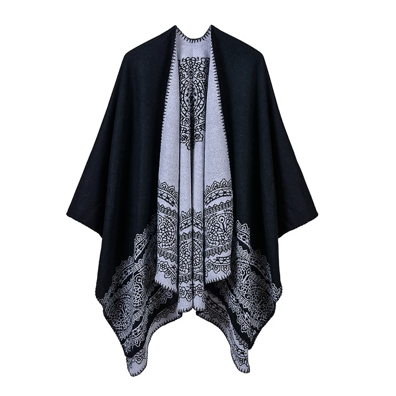 [AETRENDS] зимнее пончо Винтажный кружевной дизайн женская накидка шаль кашемировый на ощупь разделенный плащ шарфы для дам bufandas Z-6547