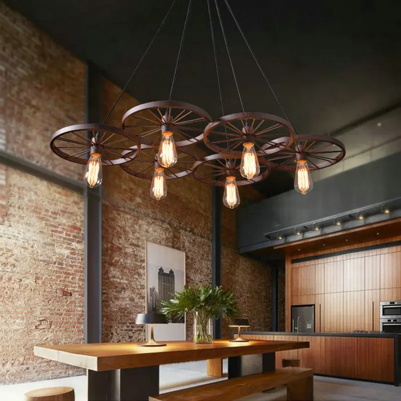 Lovely Design American Industrial Vintage Bike Wheel Pendant Lamp