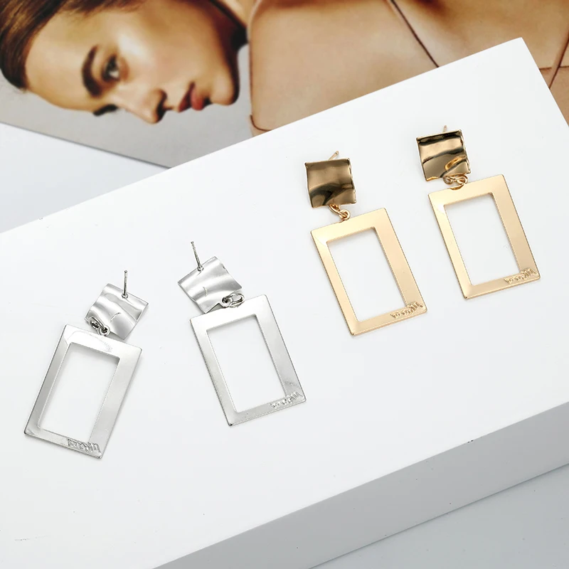 

TMXK angele New fashion alloy square earrings women's punk gold silver earrings jewelry accessories ez231