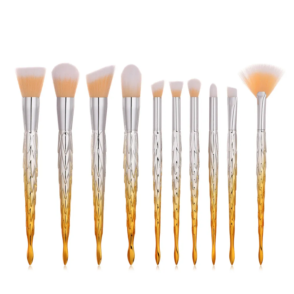 

10PCS Yellow Cosmetic Makeup Brush Brushes Foundation Powder Eyeshadow Brush Set maquiagem profissional completa kit для 04*